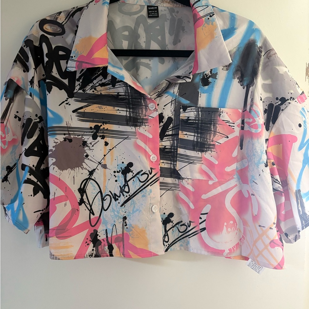 SHEIN Multicolor Graffiti Button Down Shirt